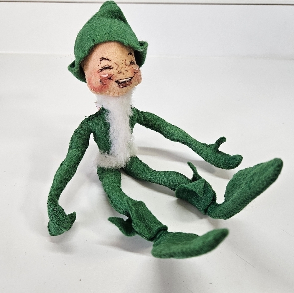VINTAGE Annalee Mobilitee Green Poseable Elf Doll 1957 Christmas Shelf Sitter